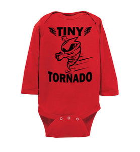 Tiny Tornado Funny Kids Shirts onesie ls red