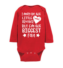 Load image into Gallery viewer, Little Brother Biggest Fan Football Brother Bodysuit ls red