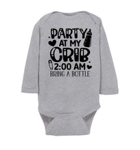 Load image into Gallery viewer, Funny Baby Onesie Quotes, Party At My Crib, Funny Baby Gifts ls  grey
