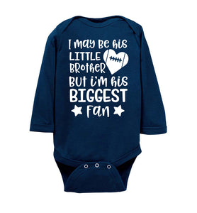 Little Brother Biggest Fan Football Brother Bodysuit ls navy