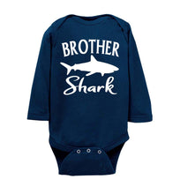 Load image into Gallery viewer, Brother Shark Shirt onesie ls navy