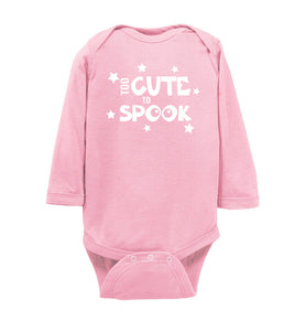 Too Cute To Spook Funny Halloween Shirts onesie ls pink