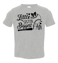Load image into Gallery viewer, Little Sister Biggest Fan Baseball Sister T Shirt toddler gray