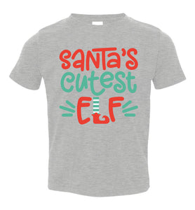 Santa's Cutest Elf Christmas Shirts toddler gray