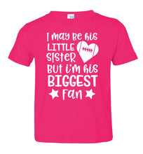 Load image into Gallery viewer, Little Sister Biggest Fan Football Sister Shirt toddle pink