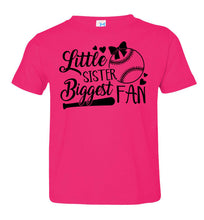 Load image into Gallery viewer, Little Sister Biggest Fan Baseball Sister T Shirt toddler pink