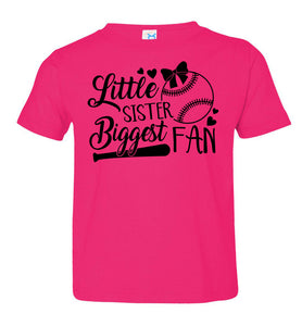 Little Sister Biggest Fan Baseball Sister T Shirt toddler pink