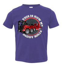 Load image into Gallery viewer, This Is How My Daddy Rolls Tow Truck Kid&#39;s Trucker Tee toddler purple