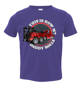 This Is How My Daddy Rolls Tow Truck Kid's Trucker Tee toddler purple