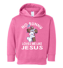 Load image into Gallery viewer, Easter Hoodie, No Bunny Loves Me Like Jesus toddler  raspberry