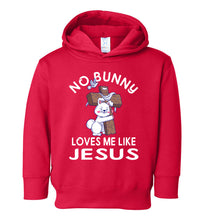 Load image into Gallery viewer, Easter Hoodie, No Bunny Loves Me Like Jesus toddler red