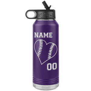 32oz Tumbler Softball Water Bottle Or Baseball Water Bottle purple