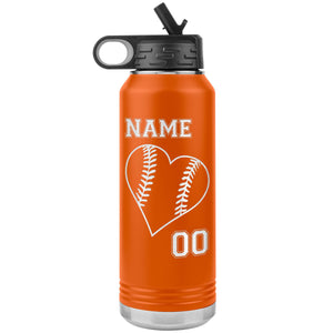 32oz Tumbler Softball Water Bottle Or Baseball Water Bottle orange