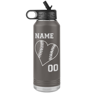 32oz Tumbler Softball Water Bottle Or Baseball Water Bottle pewter