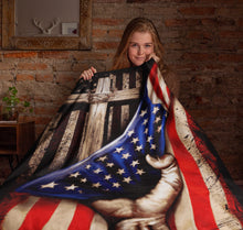 Load image into Gallery viewer, Cross Behind American Flag Christian Blanket Throws