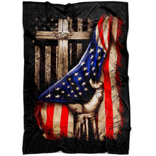 Load image into Gallery viewer, Cross Behind American Flag Christian Blanket Throws 2