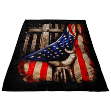 Load image into Gallery viewer, Cross Behind American Flag Christian Blanket Throws 3