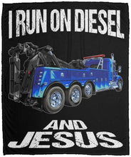Load image into Gallery viewer, I Run On Diesel And Jesus Tow Trucker Fleece Throw Blanket