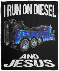 I Run On Diesel And Jesus Tow Trucker Fleece Throw Blanket