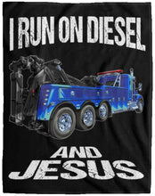 Load image into Gallery viewer, I Run On Diesel And Jesus Tow Trucker Fleece Throw Blanket 2