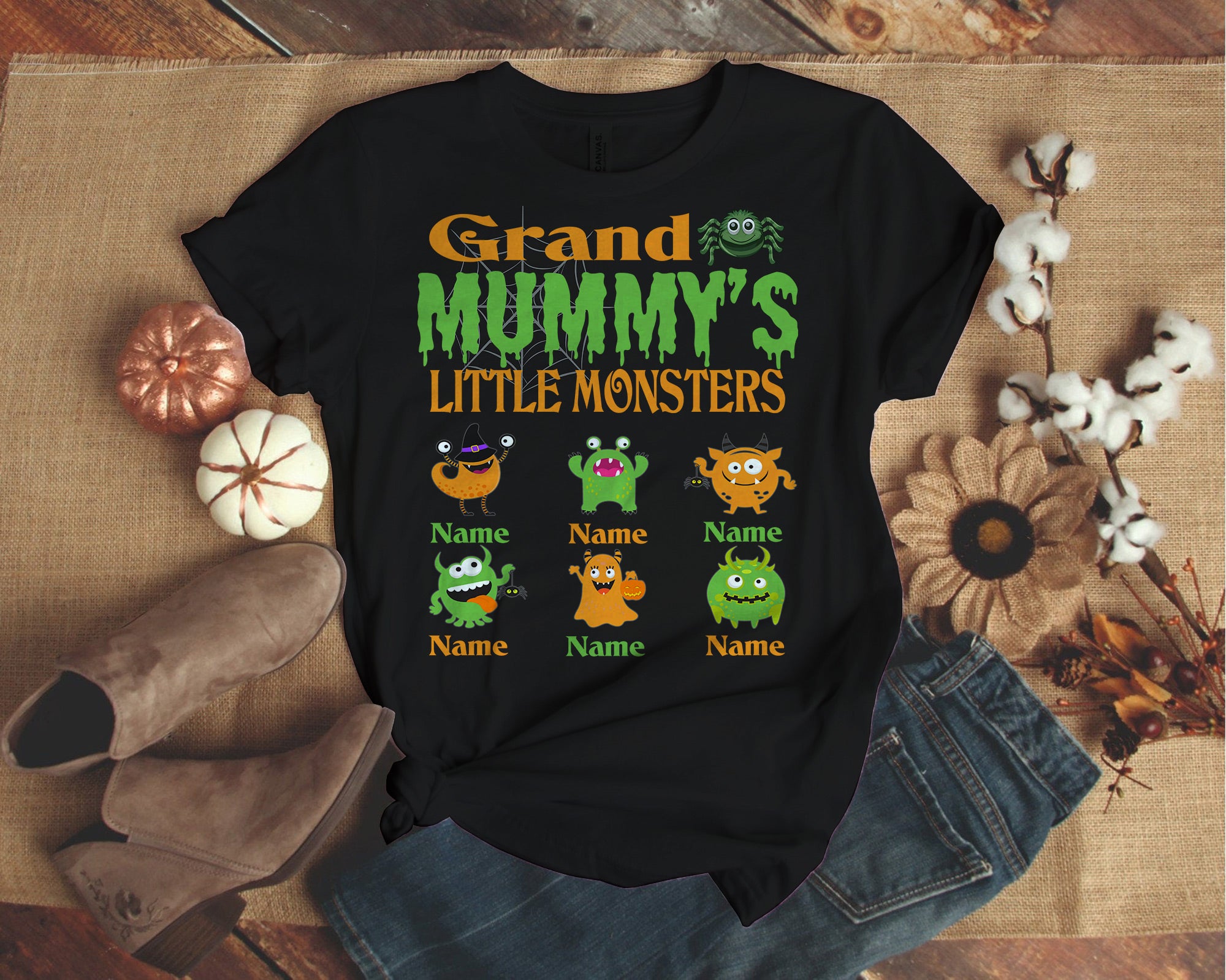 grandma's little monsters Grand Mummy's Little Monsters Grandma Halloween Shirt Unisex T-Shirt / Black / 2XL