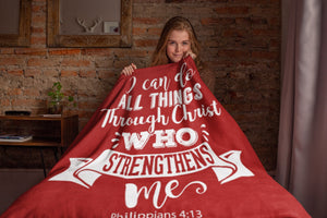 I Can Do All Things Through Christ Christian Blanket Throws red 1