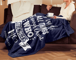 I Can Do All Things Through Christ Christian Blanket Throws navy 1