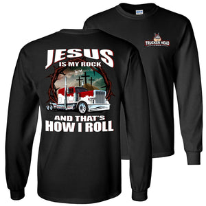 Christian Trucker Long Sleeve T-Shirt, Jesus Is My Rock black