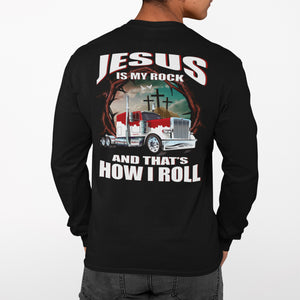 Christian Trucker Long Sleeve T-Shirt, Jesus Is My Rock