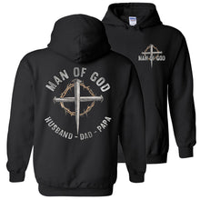 Load image into Gallery viewer, Christian Quote Hoodie, Man Of God Husband Dad Papa black