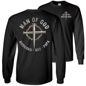 Christian Quote LS Shirt, Man Of God Husband Dad Papa black