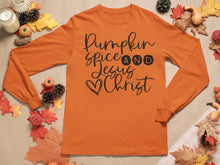 Load image into Gallery viewer, Pumpkin spice and Jesus Christ Long Sleeve T-Shirt