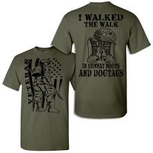 Load image into Gallery viewer, Veteran I Walked The Walk In Combat Boots And Dogtags Veteran T Shirts milatary green