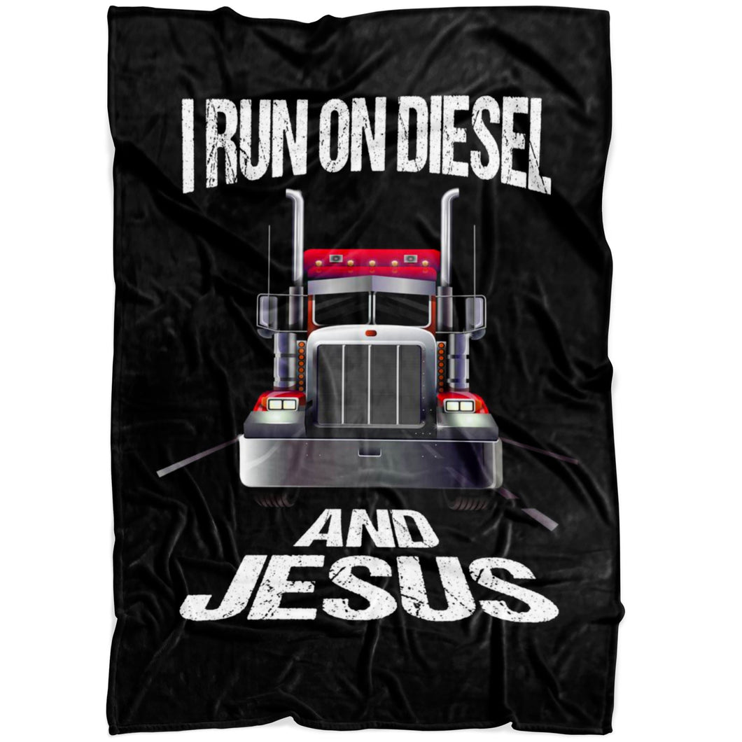 I Run On Diesel And Jesus Trucker Fleece Throw Blanket