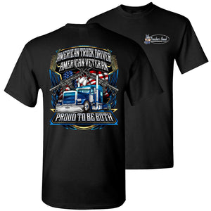 American Truck Driver American Veteran Trucker T-Shirt Back Print black