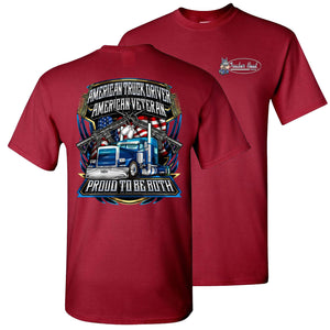 American Truck Driver American Veteran Trucker T-Shirt Back Print carnail