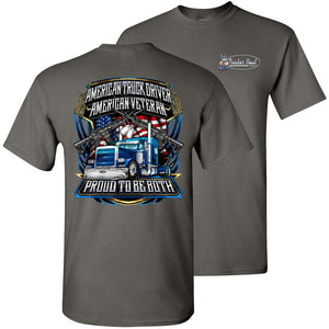 American Truck Driver American Veteran Trucker T-Shirt Back Print charcoal
