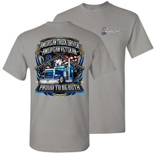Load image into Gallery viewer, American Truck Driver American Veteran Trucker T-Shirt Back Print gravel