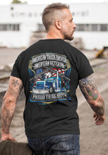 Load image into Gallery viewer, American Truck Driver American Veteran Trucker T-Shirt Back Print mock up
