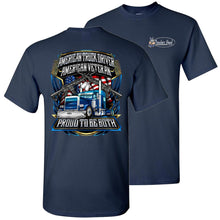 Load image into Gallery viewer, American Truck Driver American Veteran Trucker T-Shirt Back Print navy