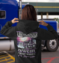 Load image into Gallery viewer, Asphalt Cowgirl Lady Truck Driver Hoodie mock up