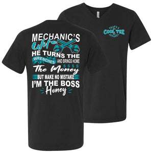 I'm The Boss Honey Funny Mechanic Wife Shirts v neck dark gray