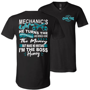 I'm The Boss Honey Funny Mechanic Wife Shirts v neck black