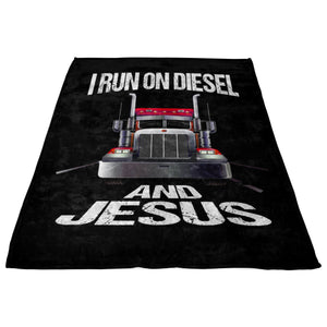 I Run On Diesel And Jesus Trucker Fleece Throw Blanket 2