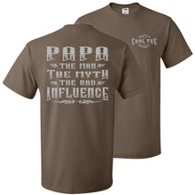 Load image into Gallery viewer, Papa The Man The Myth The Bad Influence Funny Papa Shirt Chocolate