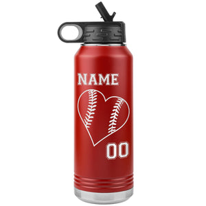 32oz Tumbler Softball Water Bottle Or Baseball Water Bottle red
