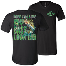 Load image into Gallery viewer, Does This Lure Make My Bass Look Big Funny Fishing Shirts black v-neck