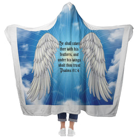 Psalms 91:4 KJV Angel Wings Christian Hooded Blanket 1