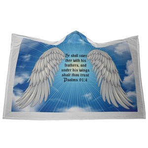 Psalms 91:4 KJV Angel Wings Christian Hooded Blanket 2