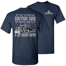 Load image into Gallery viewer, Let Daddy Drive Funny Flatbed Trucker Shirts navy